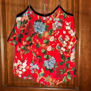 Alice + Olivia Marybeth Red Silk Ruffle Halter Top